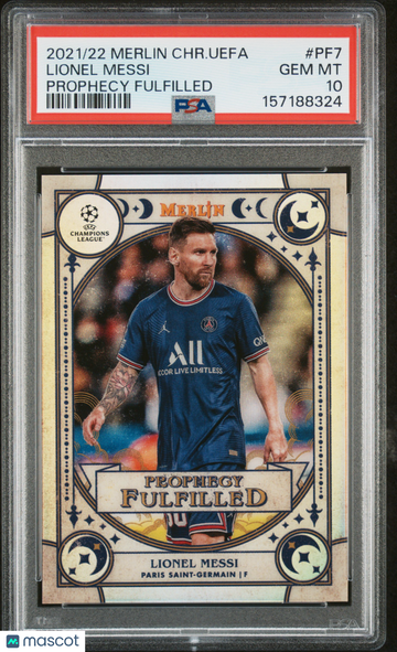 Lionel Messi 2021-2022 Topps Merlin Chrome UEFA League #PF7 Prophecy Fulfilled