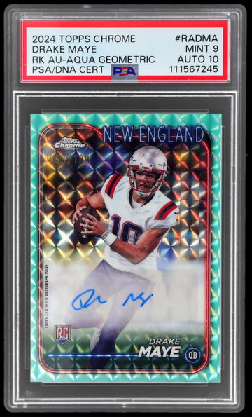 2024 Topps Chrome Drake Maye Rookie Autograph Aqua Geometric PSA 9 RC AUTO