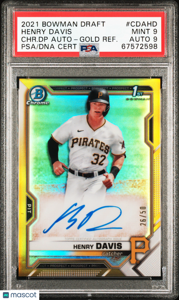 2021 Bowman Draft Chrome Draft Pick Autographs Henry Davis #CDAHD CHR. DP Gold Refractor /50 PSA 9 Auto 9