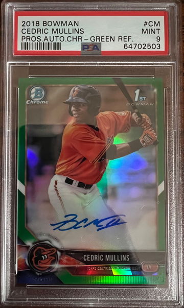 2018 Bowman Chrome Cedric Mullins Green Auto Refractor 32/99  PSA 9 Mint