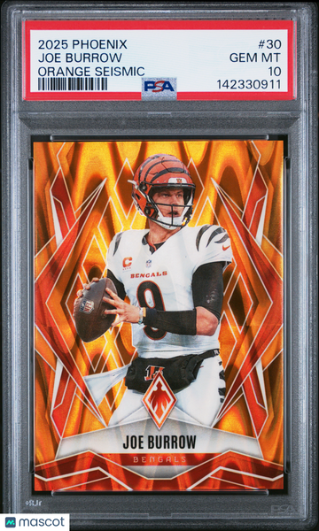 2025 Panini Phoenix Joe Burrow #30 Orange Seismic /20 PSA 10