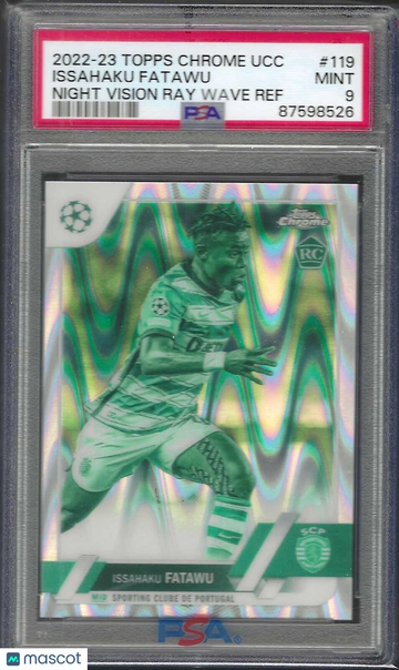 2022-23 Topps Chrome UEFA Club Competitions Issahaku Fatawu #119 Night Vision Ray Wave PSA 9