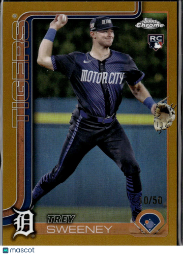 Trey Sweeney 2025 Topps Chrome RC Gold Refractor /50 Detroit Tigers