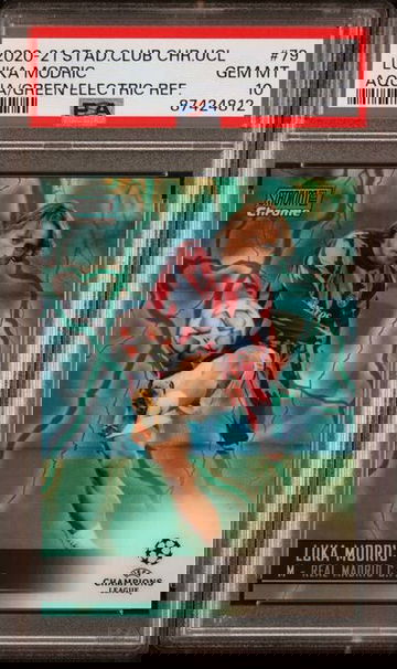 2020-21 Topps Stadium Club Chrome LUKA MODRIC Aqua Green Electric #/150 PSA 10