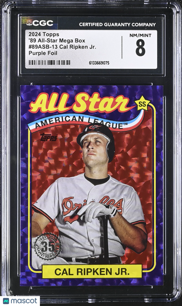 2024 Topps Cal Ripken Jr. Trading Card #89ASB-13 Purple Foil '89 All-Star Mega Box CGC 8