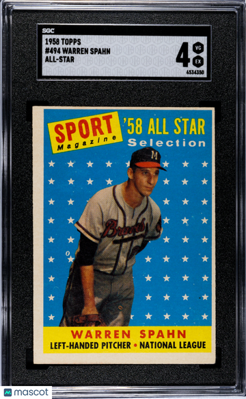 1958 Topps Warren Spahn #494 All Star SGC 4