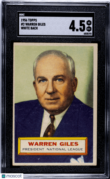 1956 Topps Warren Giles #2 White Back SGC 4.5