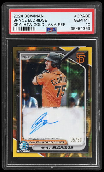 2024 Bowman Chrome Bryce Eldridge Prospect Autograph Hta Gold Lava Refractor PSA 10