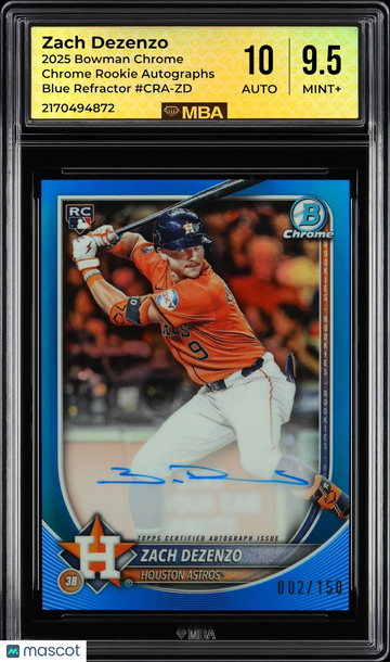 2025 Bowman Chrome Chrome Rookie Autographs Zach Dezenzo #CRA-ZD Blue Refractor /150 MBA 9.5