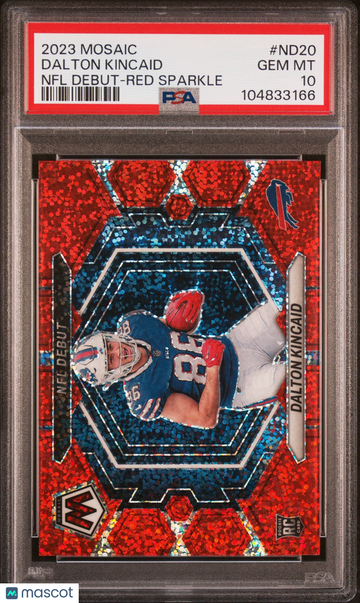2023 Panini Mosaic Dalton Kincaid #ND-20 NFL DEBUT-Red Sparkle POP 8 GEM MT 10 PSA 10