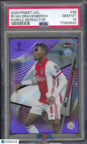 2020 Topps Finest UEFA Champions League Ryan Gravenberch #38 Purple Refractor PSA 10
