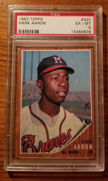 1962 topps hank aaron psa 6 #320 braves goat