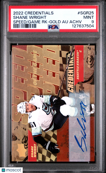 2022 Upper Deck Credentials Speed Of The Game Rookies Shane Wright #SGR25 RK Gold Au Achv /10 PSA 9