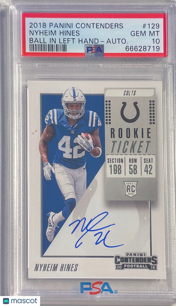 2018 Panini Contenders Nyheim Hines #129 Autograph PSA 10