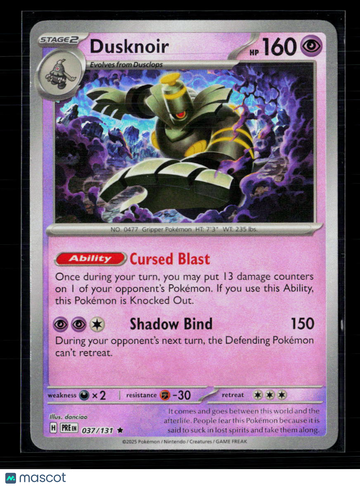 2025 Scarlet & Violet White Flare Dusknoir Holo Rare #37/131