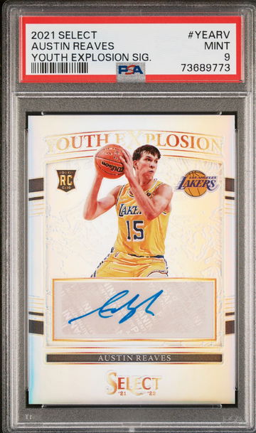 2021-22 Panini Select Austin Reaves RC Silver Prizm Auto rookie LA Lakers PSA 9