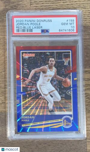 Jordan Poole 2020-21 Panini Donruss Red Blue Laser #159 Warriors /15 PSA 10