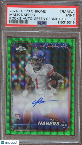 2024 Topps Chrome Malik Nabers #RA-MNA Green Geometric Refractor / Parallel/Variety Rookie Insert PSA 9
