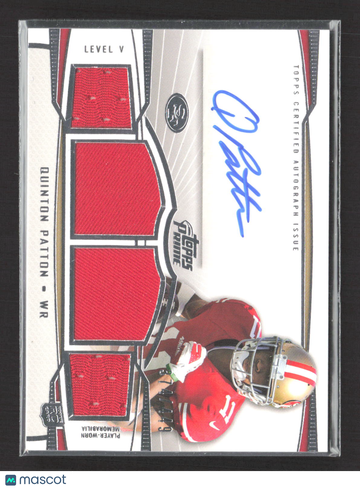 2013 Topps Prime Quinton Patton #PV-QP Level V Player-Worn Relics Authentic Prime V Autograph Relic card Auto