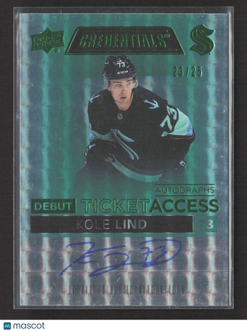 2022 Upper Deck Credentials Debut Ticket Access Kole Lind #DTAA-KL Green /25