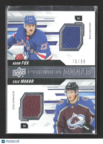 2020 Upper Deck Premier Duals Adam Fox Cale Makar #PD-MF /99 Jersey Patch Memorabilia