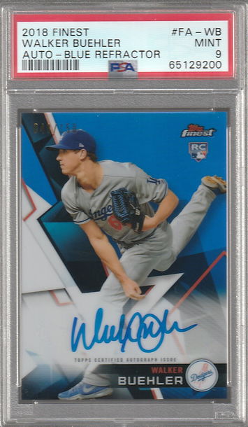 Walker Buehler 2018 Finest blue refractor auto  #d 043/150 PSA 9