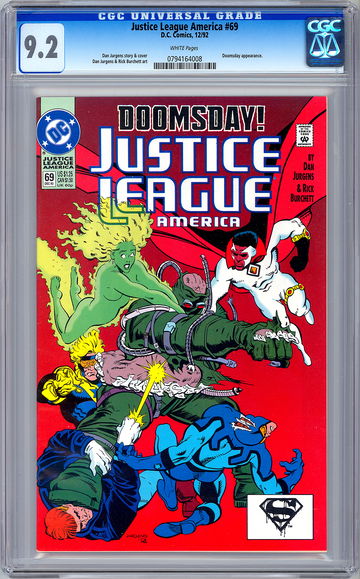 JUSTICE LEAGUE AMERICA #69 CGC 9.2 *DOOMSDAY BATTLES JLA* DEATH OF SUPERMAN 1992