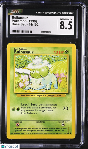1999 Pokémon Base Set Bulbasaur CGC 8.5 #44/102