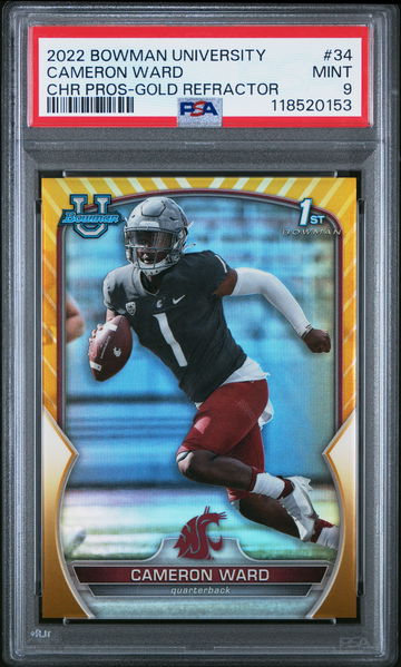 2022 BOWMAN UNIVERSITY CHROME CAMERON WARD #/50 GOLD #34 RC PSA 9