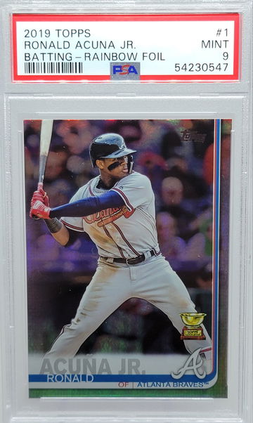 2019 TOPPS #1 RONALD ACUNA JR. BATTING - RAINBOW FOIL PSA 9