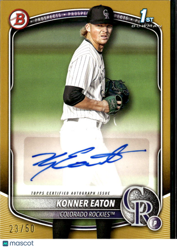 Konner Eaton 2025 Topps Bowman Prospects Auto Gold Refractor /50 Colorado Rockies