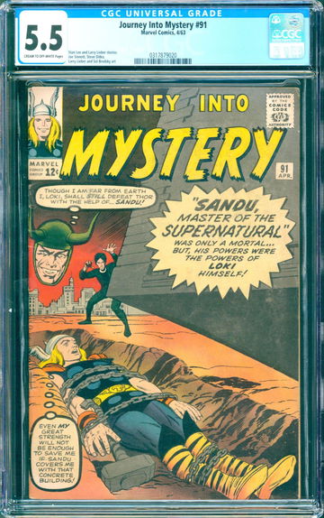 Journey Into Mystery #91 (1963) CGC 5.5 -- Loki cover; Stan Lee & Steve Ditko