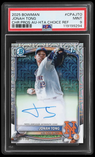 2025 Bowman Chrome Jonah Tong Prospect Autograph Hta Choice Refractors PSA 9