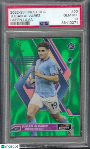 2022-23 Topps Finest UEFA Club Competitions Julian Alvarez #50 Green Lava PSA 10