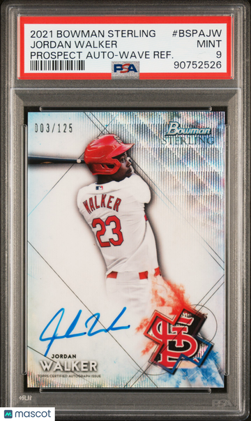 2021 Bowman Sterling Prospect Autographs Jordan Walker #BSPAJW Wave Refractor /125 PSA 9