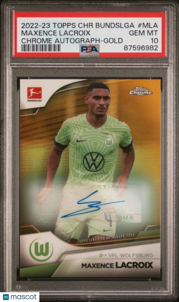 2022-23 Topps Chrome Bundesliga Chrome Autographs Maxence Lacroix #MLA Gold Ref PSA 10