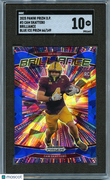 2025 Panini Prizm Draft Picks Cam Skattebo #3 Brilliance Blue Ice 149 Rookie SGC 10