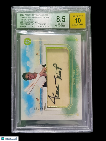 2024 Panini Boys of Summer Fabric of the Game Lumber Signatures Willie Mays #27 /99 BGS 8.5 Auto 10