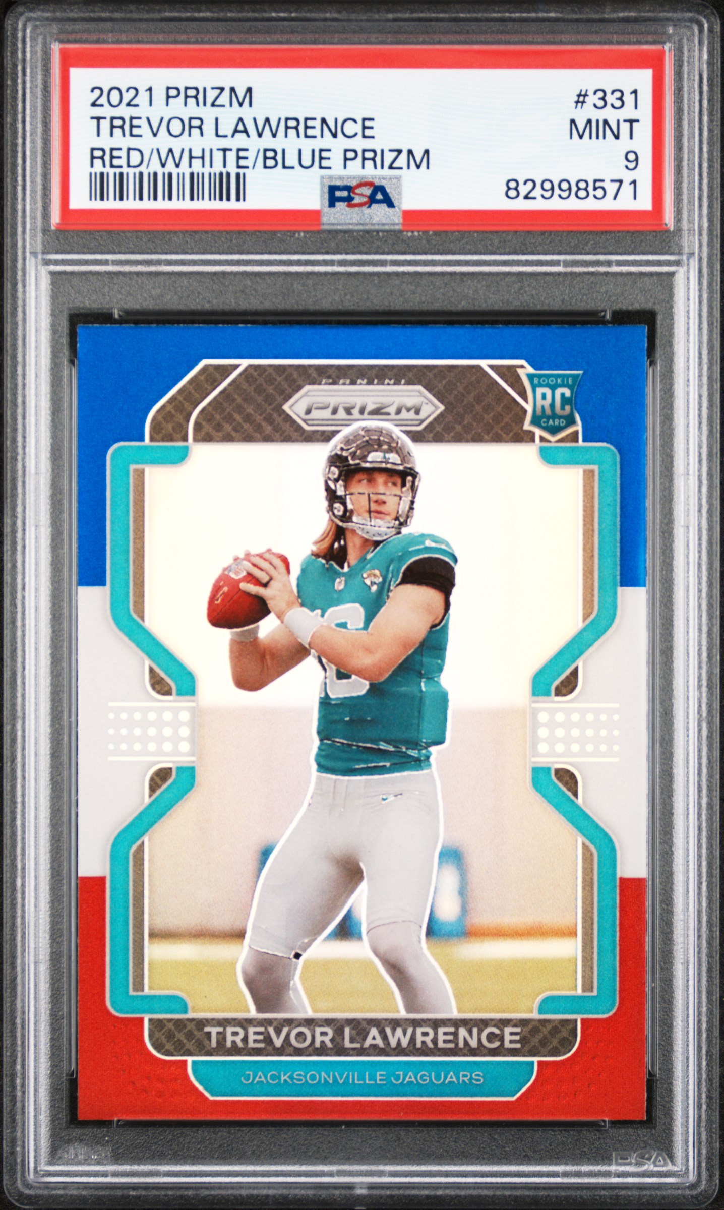 2021 Panini Prizm Trevor Lawrence #331 Red/White/Blue Prizm PSA 9