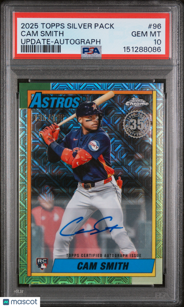 2025 Topps Update Silver Pack 1990 Chrome Promo Cam Smith #96 Autograph /199 PSA 10