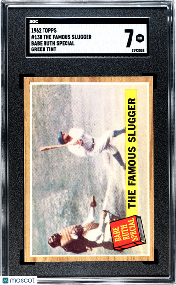 1962 Topps The Famous Slugger #138 Babe Ruth Special Green Tint SGC 7