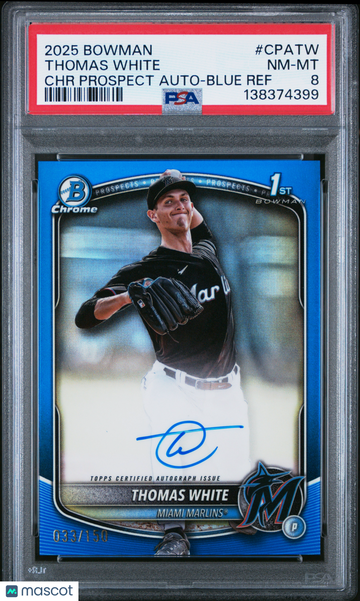 2025 Bowman Chrome Prospect Autographs Thomas White #CPATW Blue Ref /150 PSA 8