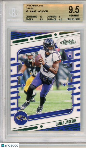 2024 Absolute Green Lamar Jackson #9 Insert BGS 9.5