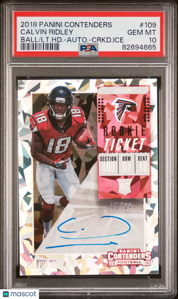 2018 Panini Contenders Calvin Ridley #109 Variation Auto Cracked Ice /24 Short Print Parallel/Variety Rookie PSA 10 Pani