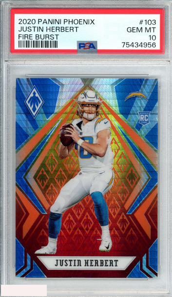 2020 PANINI PHOENIX JUSTIN HERBERT #103 FIRE BURST ROOKIE RC PSA 10 GEM MT