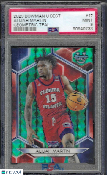 2023 Bowman University Best Alijah Martin #17 Geometric Teal Refractor PSA 10
