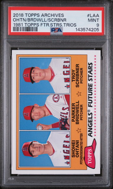 2018 Topps Archives '81 Future Stars Trios Shohei Ohtani/Parker Bridwell/Troy Scribner #FSLAA PSA 9