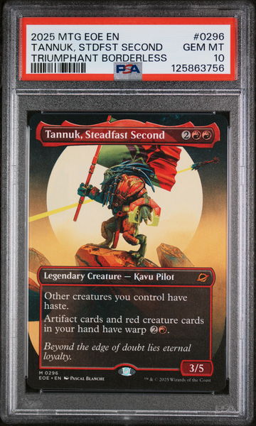 2025 Magic the Gathering Edge of Eternities Triumphant Borderless Tannuk Steadfast Second #0296 PSA 10