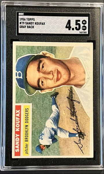 1956 Topps Dodgers HOF Sandy Koufax #79 - 2nd Year Grey Back - New Slab SGC 4.5