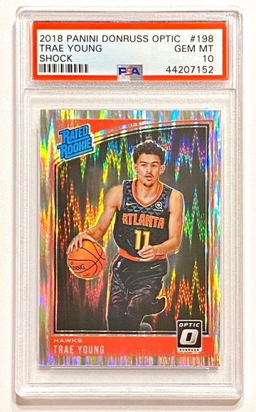 2018-19 Panini Donruss Optic Trae Young #198 Shock Prizm Rated Rookie PSA 10